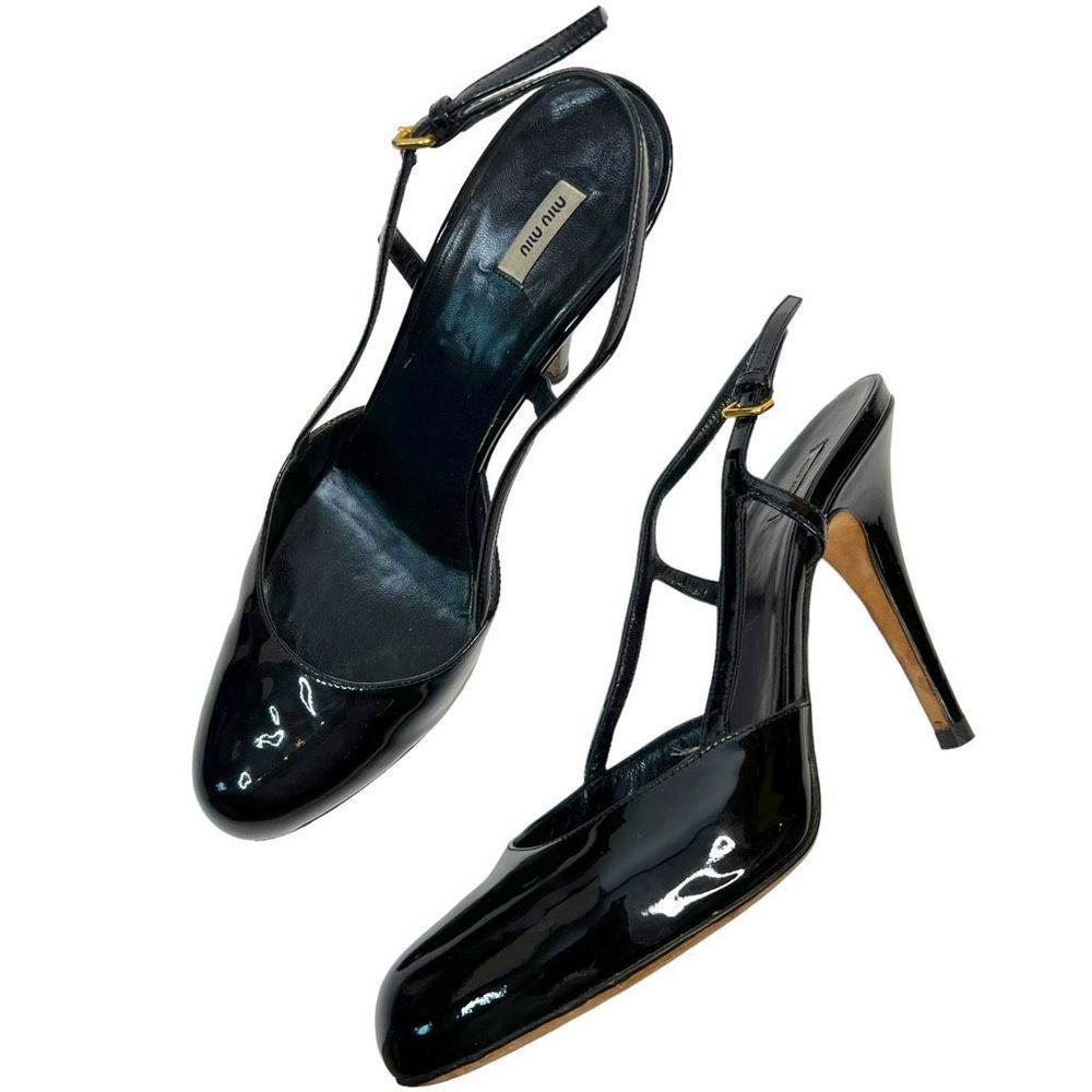 Miu Miu Black T-Strap Patent Leather Heels